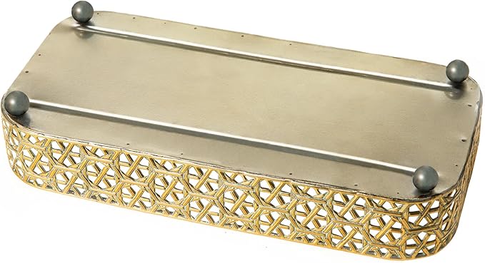 Glitzhome Set of 2 Oversized Gold Mirror Decorative Trays, Rectangular Metal Vanity Jewelry Perfume Tray Dresser Tray, Elegant Hollow-Carved Jewelry Organizer Makeup Trays