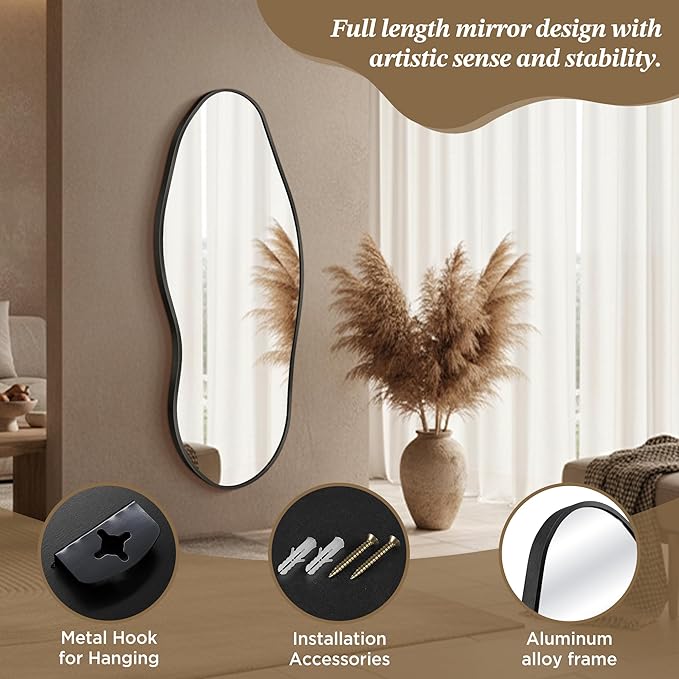 Dorlicecass Mirror Full Length - Irregular Full Body Wall Mirror Hanging 55"x 23" Asymmetrical Aviation Aluminum Alloy Frame Unique for Bedroom, Living Room, Cloakroom, Entryway