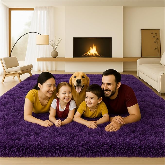 Large 9x12 Area Rug for Living Room, Soft Shag Rugs for Bedroom, Non-Slip Ultra Fluffy Rug,Modern Plush Carpet for Girls Boys Kids Room Dorm,Fuzzy Rug for Home Decor Aesthetic,Purple