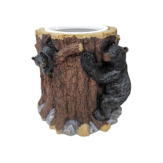 BestGiftEver Small Decorative Vanity Top Wastebasket with Bear Climbing Tree Design | Small Trash Bin for Stylish Touches in Home, Office, or Bathroom - Ideal for Forest and Wildlife Nature Lovers