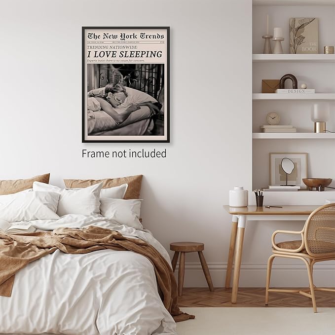 VERENIX Retro Black and White Feminist Wall Art Newspaper Aesthetic Canvas Posters Vintage Funky Girl Sleeping Prints for Girly Dorm Bedroom Wall Decor 12x16 inch Unframed