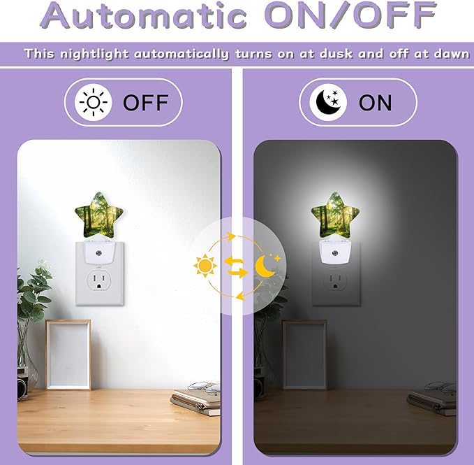 Night Light,Green Forest Night Lights Plug into Wall Sunrise Decorations for Bedroom Bathroom,Dusk to Dawn Sensor Kitchen Hallway Stairs Energy Efficient Desk Lamp