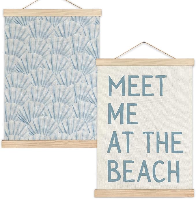 RYYCDOI Coastal Cowgirl Beach Room Decor Set of 2, Aesthetic Seashell Wall Decor, Blue Beach Decor for Teen Girls Room, 12x16 Inches