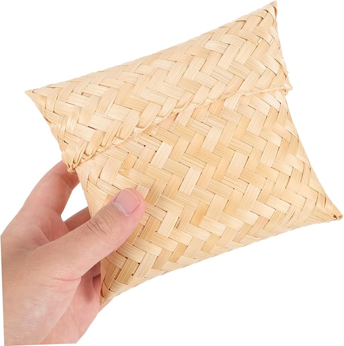 CALLARON Woven Pouch Lid Small Tea Storage Organizer for Wedding Candy and Snacks Southeast Asian Style Practical and Unique Home Decor