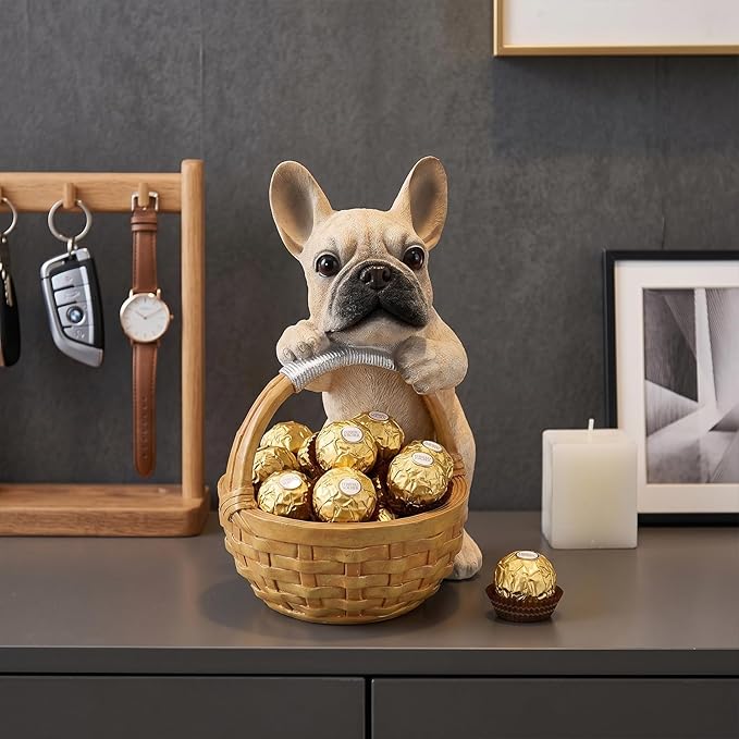 Dog Resin Storage Basket, Desktop Organizer for Remote & Keys, Cute Home Decor Tray, Ideal present for Pet Lovers.(French Bulldog)