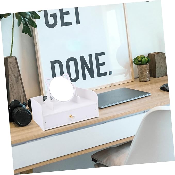 Makeup Vanity Mirror with Storage Case, Large Desktop Standing Mirror with Single Drawer, Round Cosmetic Organizer for Women’s Tabletop Dressing Table