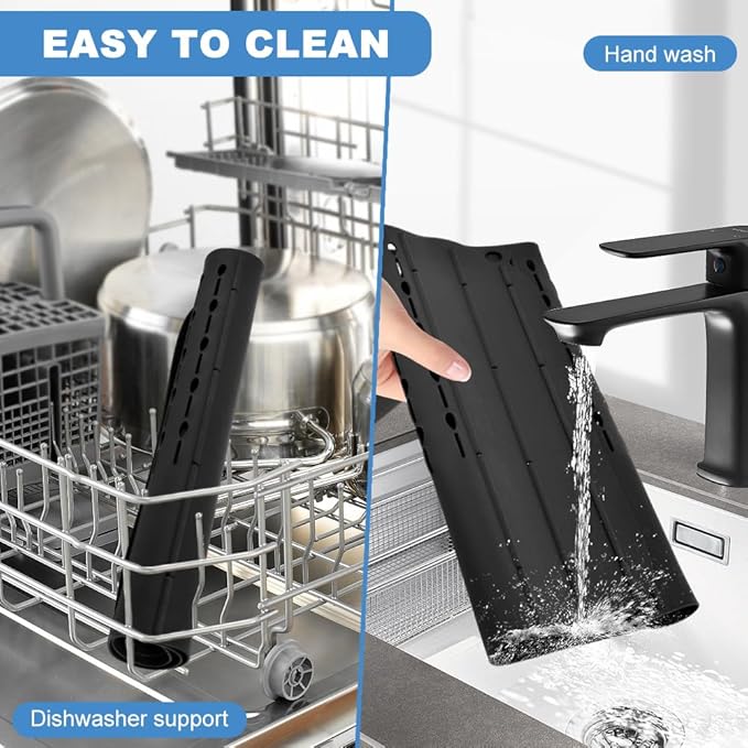 Bathroom Sink Cover for Counter Space, Foldable Silicone Makeup Organizer Mat for Over Countertop, with Hanging Loop Heat-Resistant Sink Cover for Makeup(Color:Black)