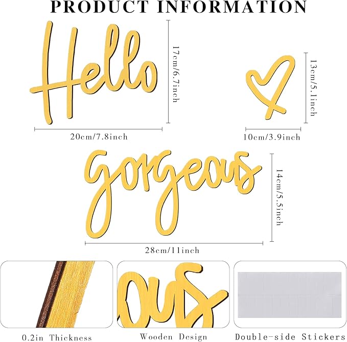 Blulu Hello Gorgeous Wall Decor Sign Hello Gorgeous Wall Art Minimalist Wooden Words Decor for Lash Room, Salon, Vanity or Makeup Room, Bathroom, Bedroom, Office(Gold)
