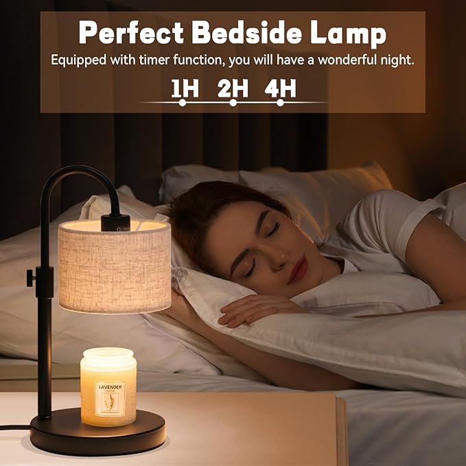 FINCMY Candle Warmer Lamp with Timer, Dimmable Candle Wax Warmer Candle Lamp Warmer with 2 Bulbs, Mothers Day Gifts Birthday Gifts for Women Bedroom Home Decor (Linen-Upgraded)