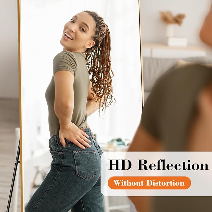NEWBULIG Full Length Mirror, Full Body Floor Mirror with Aluminum Alloy Thin Frame, Wall or Standing Mirror for Bedroom, Living Room, Dressing Room