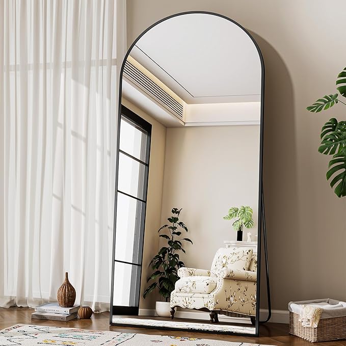 71"x25" Arched Mirror Full Length, Standing Floor Mirror, Wall Mounted Mirror with Aluminum Frame - for Standing, Leaning or Hanging, for Living Room Dressing Room, Black