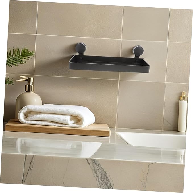 VALICLUD Bathroom Storage Rack Gray Wall Mounted Suction Cup Shelf for Toiletries and Makeup Organizers No Drilling Easy Installation Compatible with Glass and Tile Surfaces Enhances Modern