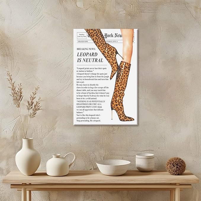 Trendy Newspaper Posters Vintage Leopard Boots Poster Feminist Canvas Prints Retro Fashion Bar Cart Magazine Cover Wall Art for Hot Girl Preppy Y2k Aesthetic Room Home Decor 12x16inch Unframed