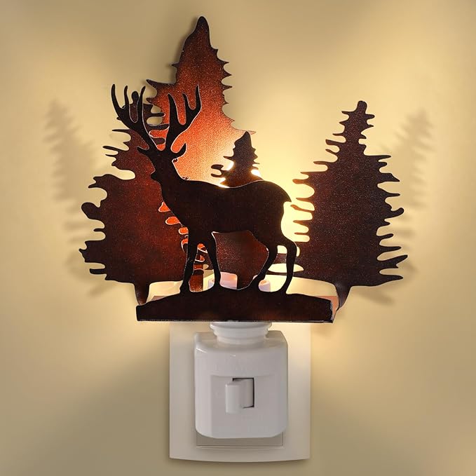 Tuanse Forest Deer Plug in Night Light Farmhouse Metal LED Night Light Decorative Vintage Novelty Lamp Decor for Holiday Bedroom Living Room Bathroom Christmas Gift