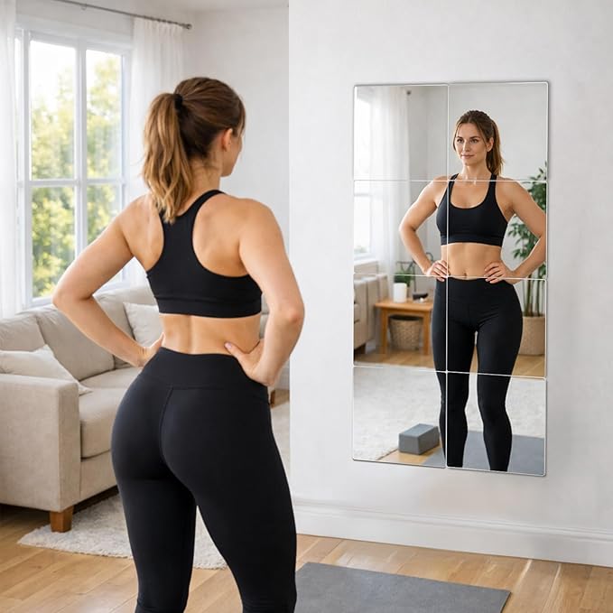 Glass Full Length Wall Mirror Tiles,14x12 inch-4PCS Frameless Body Tiles for Bedroom,Home Gym,Door