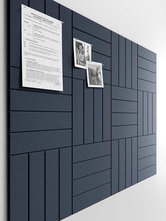 Bumusty Large Cork Board Alternative-48 x 36" Felt Bulletin Board Tiles, with 30 Pushpins, 70 Adhesive Tabs, Bold-Stripe 12-Pack, Cork Boards for Office Push Pin Board Felt Board-Navy Blue