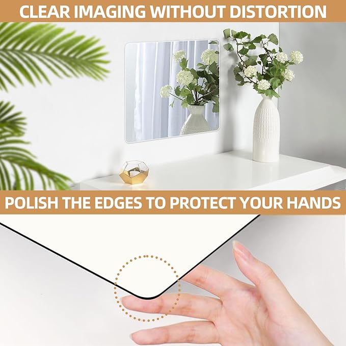 Stick on Small Mirror for Wall Decor Plastic Non Glass Sticky Kids Safety Toddler Mirrors, 4 Pack 15.8”x15.8” Acrylic Mirror Tiles Shatterproof Mirrors Sheet for Bedroom Unbreakable Adhesive Mirror's
