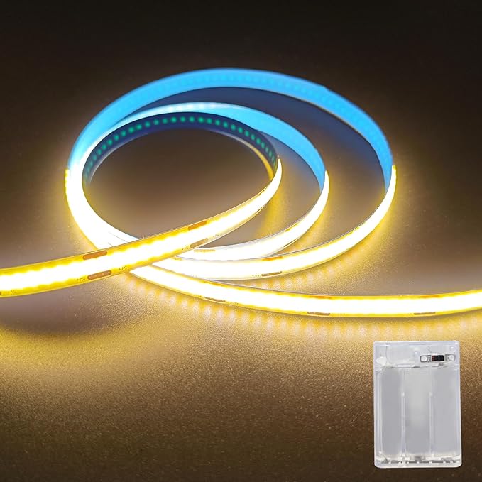 ZSLAIFU Battery Powered LED Strip Lights, 3.3FT COB LED Strip Light, Battery Operated LED Lights, Warm LED Strip Lights Battery Powered for Closet, Cabinet, Shelf, Kitchen, DIY Lighting