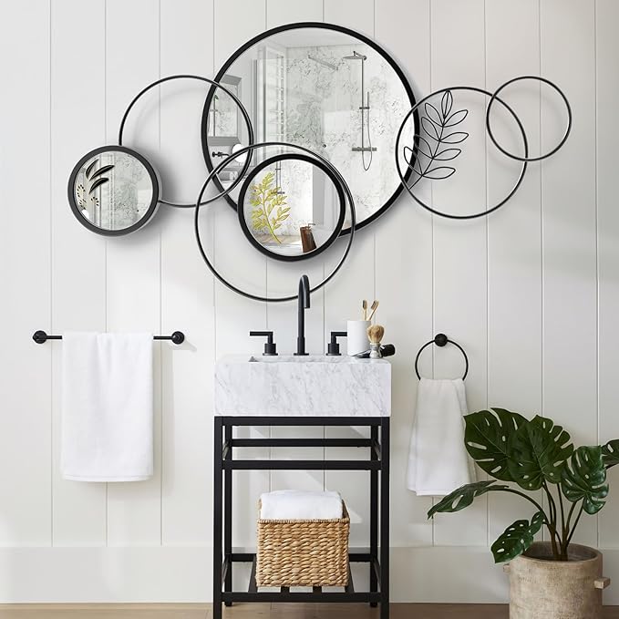 Wall Mirror Decorative, Print Round Decorative Mirrors, Large Decor Metal Wall Art Mirro for Entryway, Living Room, Bedroom, Dining Room Kitchen Decor 45''x25.5''