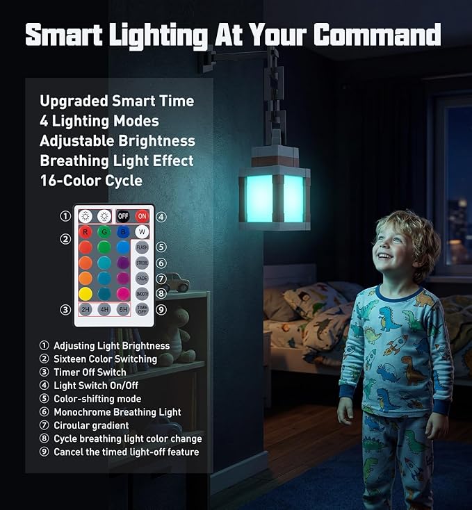 Pixelated Lantern Night Light with Timer 16 Color RGB Pixel Lantern Lamp Rechargeable Retro Pixel Decor Light with Remote & Touch Control, Hanging or Tabletop for Bedroom Desk Gaming Room Decor Gift