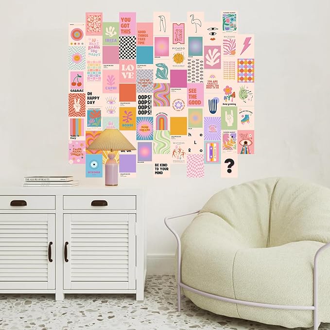 Preppy Room Decor, 70pcs Preppy Wall Collage Kit Aesthetic Pictures, Cute Preppy Wall Decor, Trendy Pink Photo Collage Kit 4"x6" Preppy Wall Art Posters, Preppy Things for Teen Girls Bedroom Dorm