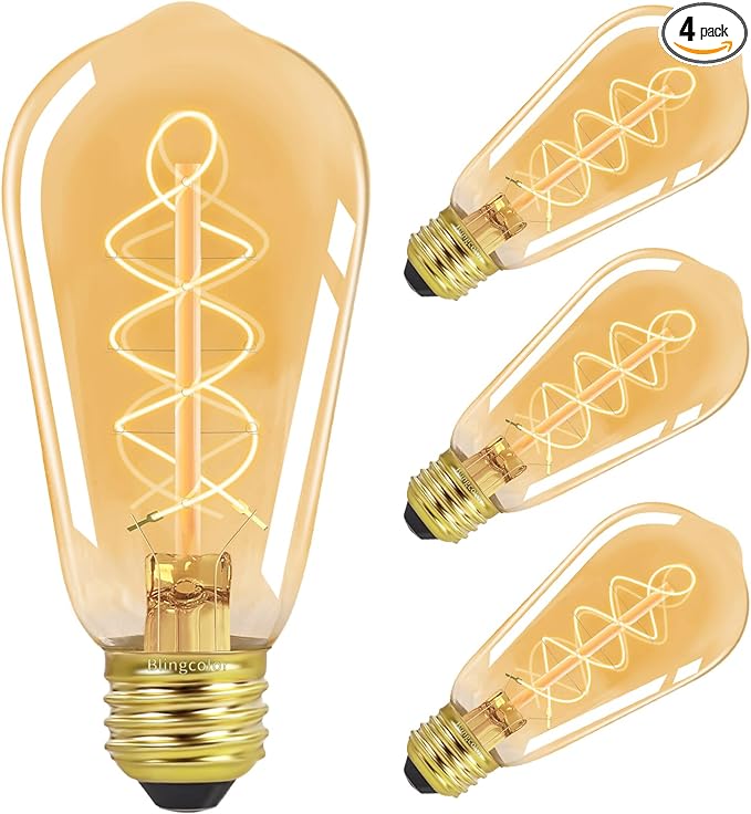 BLINGCOLOR E26 LED Vintage Edison Light Bulbs 60W Equivalent, Dimmable E26 6W LED Edison Bulb 2200K Amber Warm Light, ST58 Antique Decorative Light Bulbs for Pendant Lights Fixture, CRI90+, 4 Pack
