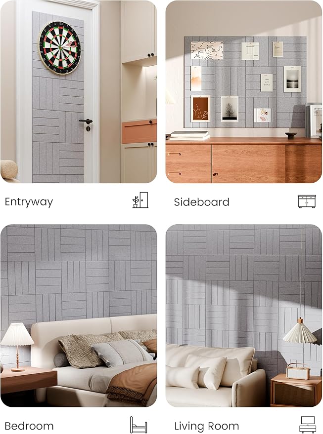 Bumusty Large Cork Board Alternative-48 x 36" Felt Bulletin Board Tiles, with 30 Pushpins, 70 Adhesive Tabs, Bold-Stripe 12-Pack, Cork Boards for Office Push Pin Board Felt Board-Soft Gray