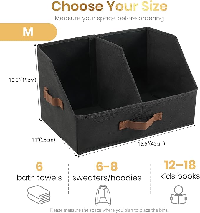 Closet Organizers And Storage - UPGRADED HEIGHT Trapezoid Storage Bin W/ Handles & Adjustable Dividers, Fabric Collapsible Storage Bins For Clothes Storage & Shelf Organizer (3pcs, Medium, Black)