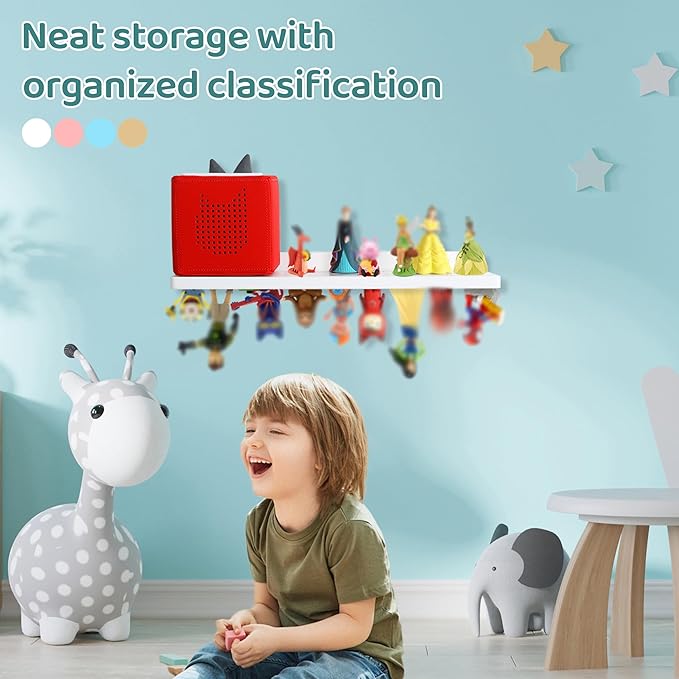 PHOENANCEE for Tonies Shelf Magnetic,for Toniebox Figures Storage Display Shelf 30-36 Character,Wall Floating Shelves Wooden,Compatible Charging Station for Children Kid's Room,Oak,1 Tier