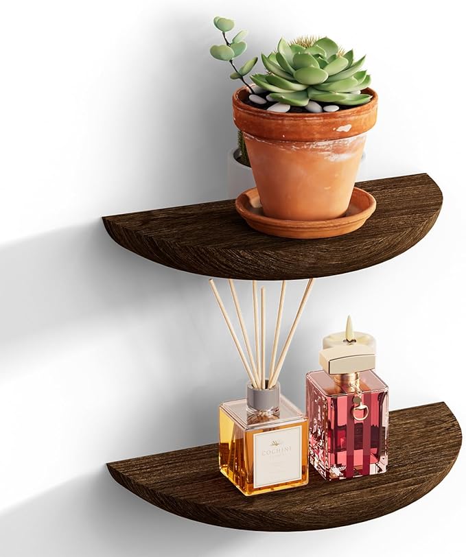 QsQueen Solid Wood Half Round Floating Wall Shelves | Elegant Floating Shelves, Elevate Your Space. Perfect for Living Rooms, Bathrooms, Bedrooms, Offices, Children's Rooms
