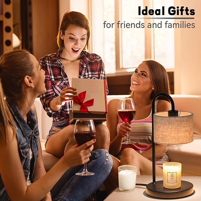 FINCMY Candle Warmer Lamp with Timer, Dimmable Candle Wax Warmer Candle Lamp Warmer for Scented Candles with 2 Bulbs, Mothers Day Gifts Birthday Gifts for Women Home Decor - Linen