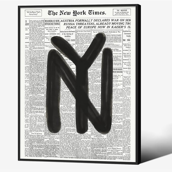 Black and White Newspaper Wall Art Vintage New York City Poster Trendy Minimalist Aesthetic Canvas Prints 12X16 inch Black Framed for Apartment Bedroom Wall Decor