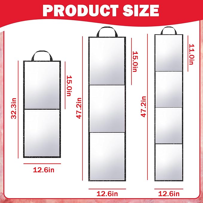 Foldable Full Length Mirror, Hanging Wall Mirror Portable Travel Mirror with Handle for Dance Home Bedroom Wardrobe Stage Makeup Checks Camping Outdoor Use (32.2" L x 12.5" W, Bi-Fold)