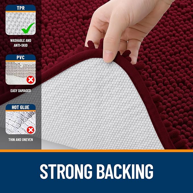 OLANLY Large Bathroom Rugs 40x32, Extra Soft Absorbent Chenille Bath Rugs, Rubber Backing Quick Dry, Machine Washable Bath Mats for Bathroom Floor, Tub and Shower, Home Decor Accessories, Burgundy