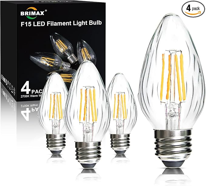 BRIMAX F15 4W LED Porch Light Bulbs Outdoor,Equivalent 40W Incandescent Bulb,E26 Medium Base Dimmable 2700K Warm White Flame Wrinkle Glass, Post Bulbs for Ceiling Fan and Lantern Lamp, 4Pack