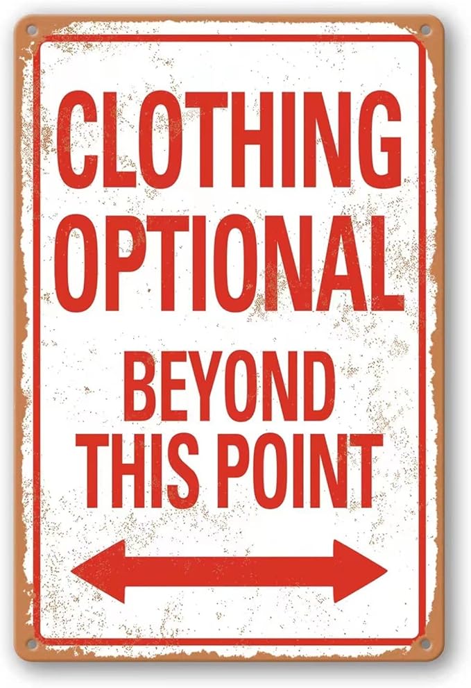 Clothing Optional Beyond This Point Sign Vintage Metal Tin Signs Man Cave Decor Bar Signs Wall Decor For Room Gifts For Men Red Sign 12 X 8 Inch
