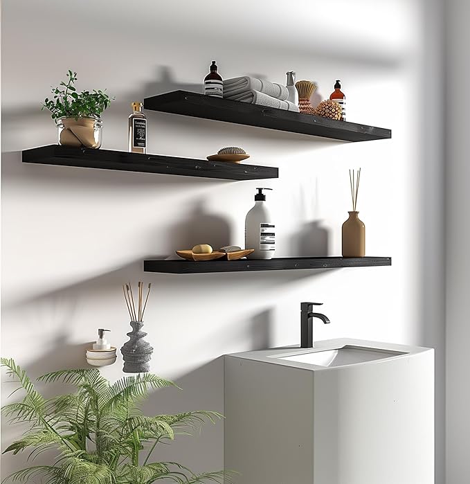 GXYAWPJ 36 Inch Floating Shelves for Wall Rustic Black Wood Wall Shelves for Bedroom Set of 4