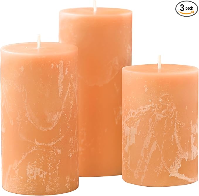 Peach Scented Light Orange Pillar Candles, Set of 3 (3x6 Inch), Long Lasting Aromatic Pillar Candles for Home Décor, Decorative Candle Gift for Men and Women