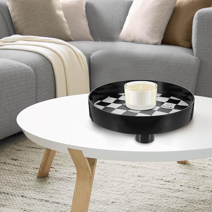Black and White Checkered Large Storage Tray, Aesthetic Jewelry Holder and Makeup Organizer, Nordic Style Decorative Nightstand Dish for Perfume, Desk, and Home Décor
