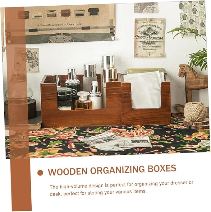 Wooden Makeup Organizer Box Retro Design for Skincare Lipstick and Sundries Desktop Storage Solution for Vanity and Bathroom Small Tabletop Container