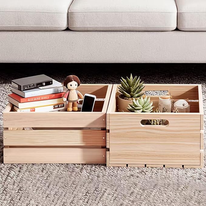 Wooden Crates for Storage - Versatile Pine Box for Home Decor, and Organizing Closets,Vinyl Records, Gifts,Souvenirs, or Farm Produce.Sturdy, Smooth & Elegant,Diy-Friendly with Rustic Charm (1)