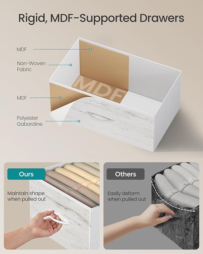 SONGMICS BELLAH Collection - Dresser for Bedroom, Chest of Drawers, Storage Organizer Unit, Closet, Entryway, Steel, 5 Drawers, Farmhouse, Rustic White and Honey Brown ULGS322WJ02S