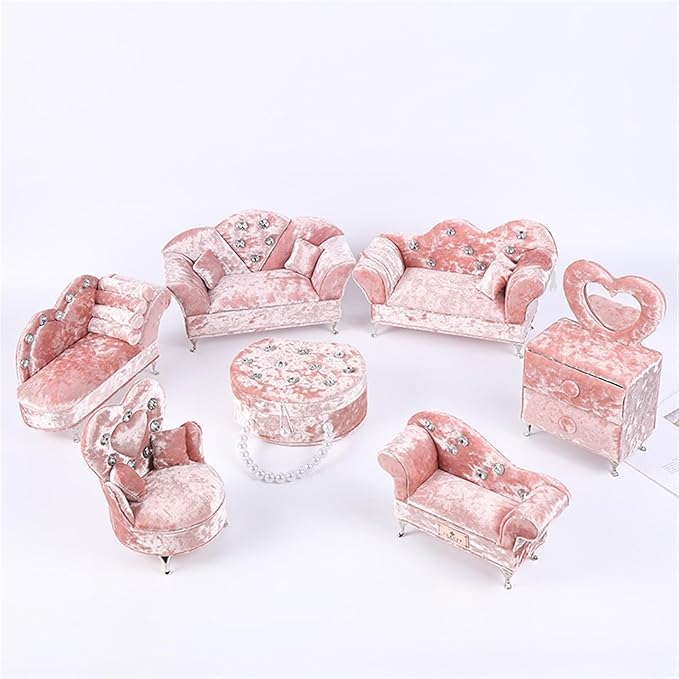 Makeup Organizer Miniature Furniture Shaped Gray Jewelry Organizer Earrings Necklace Ring Organizer Jewelry Makeup Mirror Ring Organizer Storage Box (Color : Pink, Size : D)