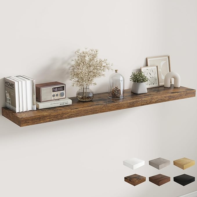 Fun Memories 12 Inch Deep Floating Shelves, 67 Inch Long Extra Large Floating Shelves for Home & Office, Wall Shelves with Invisible Bracket, Rustic Brown, Set of 1