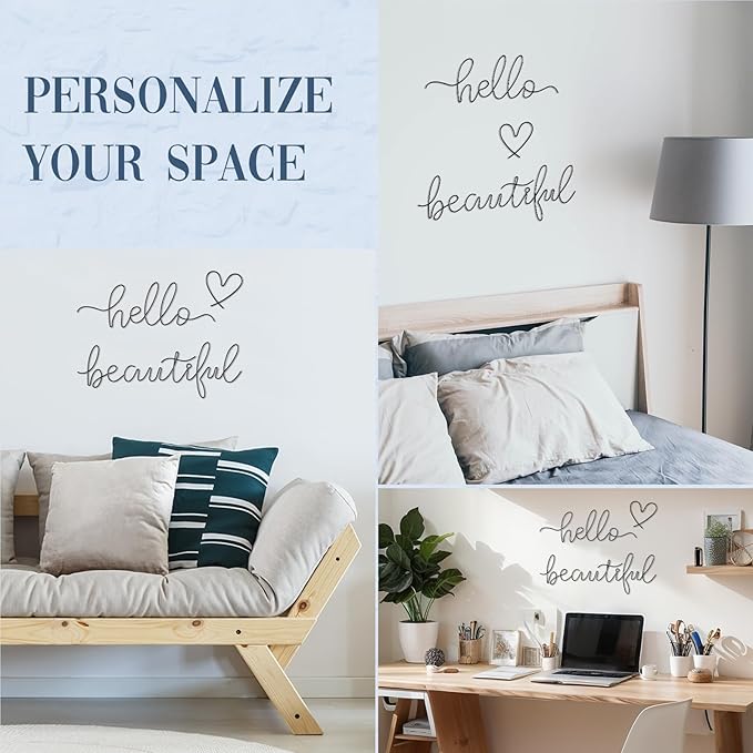 Hicarer Hello Gorgeous Metal Wall Art Decor Minimalist Decoration Metal Hello Gorgeous Decorative Sign for Living Room Office Bedroom Hotel Home Wall Decoration(Black,Lovely Style)