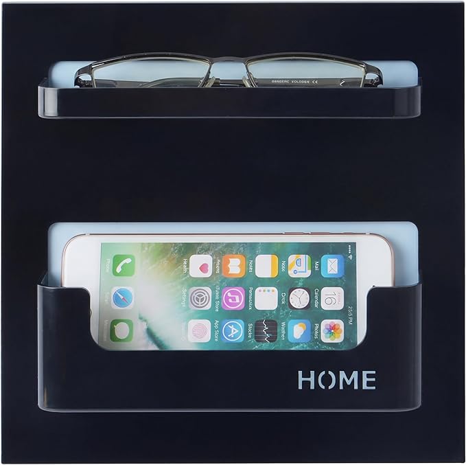 Bedside Shelf with Strong Sticky Gel,Wall Mount Organizer Holder for Cell Phone,Glasses,Remote,Keys,Adhesive Wall Shelves for Bedroom,Bathroom, Kitchen,No Drill Space Saver (Horizontal Type/Black)