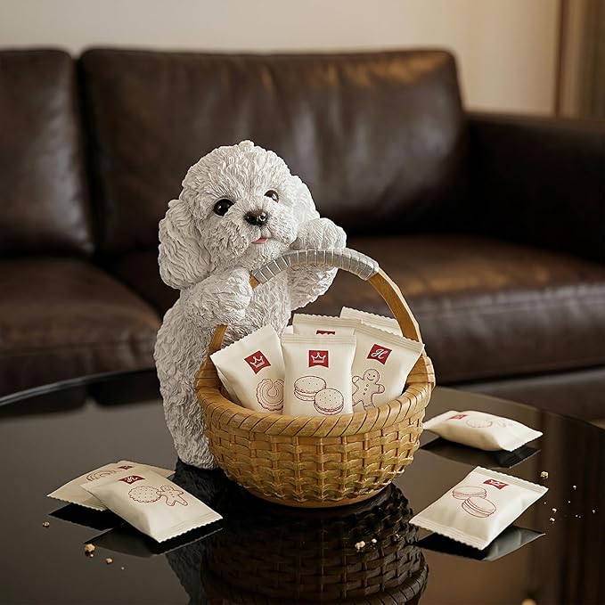 Cute White Poodle Candy Bowl, Resin Dog Figurine Key Bowl for Entryway Table, Desktop Storage Basket Organizer for Desk, Unique Poodle Lover Gift