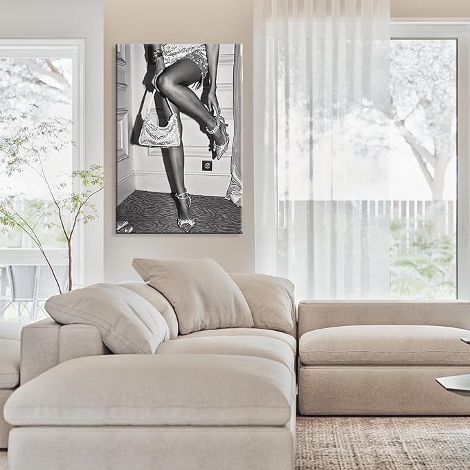 Trendy Black And White Canvas Wall Art High Fashion Poster Retro Girl Room Decor Luxury Feminist Prints Beautiful Chic Woman Picture For Apartment Batchroom Bedroom Decor 24x36in Wrapped Canvas