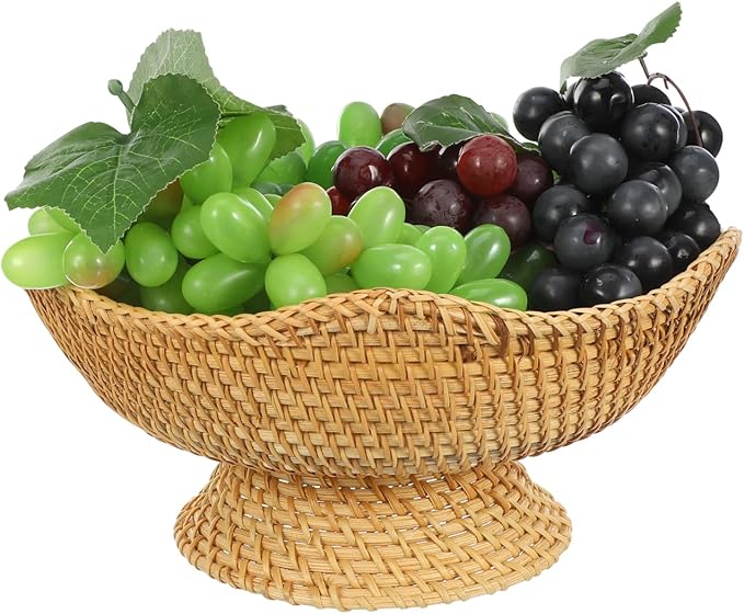 Alipis Small Round Woven Rattan Basket 9.84In Key Bowl and Fruit Tray Tabletop Organizer for Home Kitchen Entryway Storage