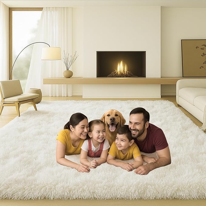 6x9 Rugs for Living Room, Rugs for Bedroom, Plush Fluffy Carpet, Non-Slip Upgrade Cream White Rug, Suitable for Kids Home Decor Aesthetics Dorm.